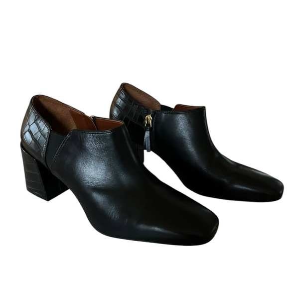 Vionic Linda Heeled Shortie Bootie Leather Shoes Croc Embossed Black Size 10 - Picture 5 of 16